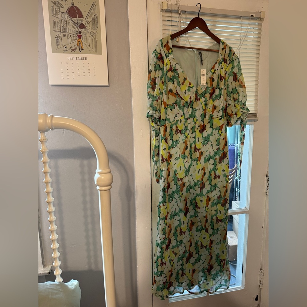 ✨ Anthropologie Short-Sleeve V-Neck Slip Midi Dress Sz 2X - Picture 8 of 9